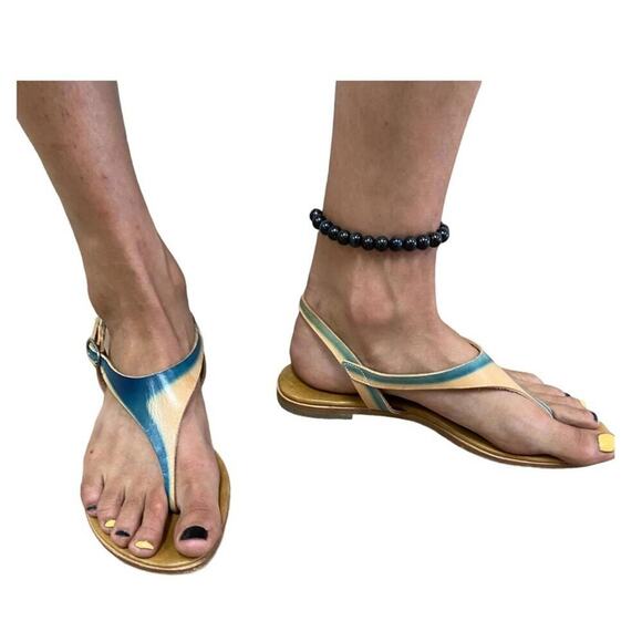 Coclico 6 Nude & Turquoise Leather Slingback Sandals Made in Spain - Picture 2 of 7